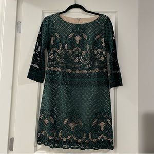 Eliza J Green and Black Lace Overlay Long Sleeve Cocktail Dress Size 4